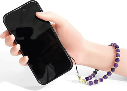 Marble Beaded Phone Wrist Strap, Detachable Cellphone Lanyard with Tether Tab, Hands-Free Wristlet Bracelet, Grip for Women