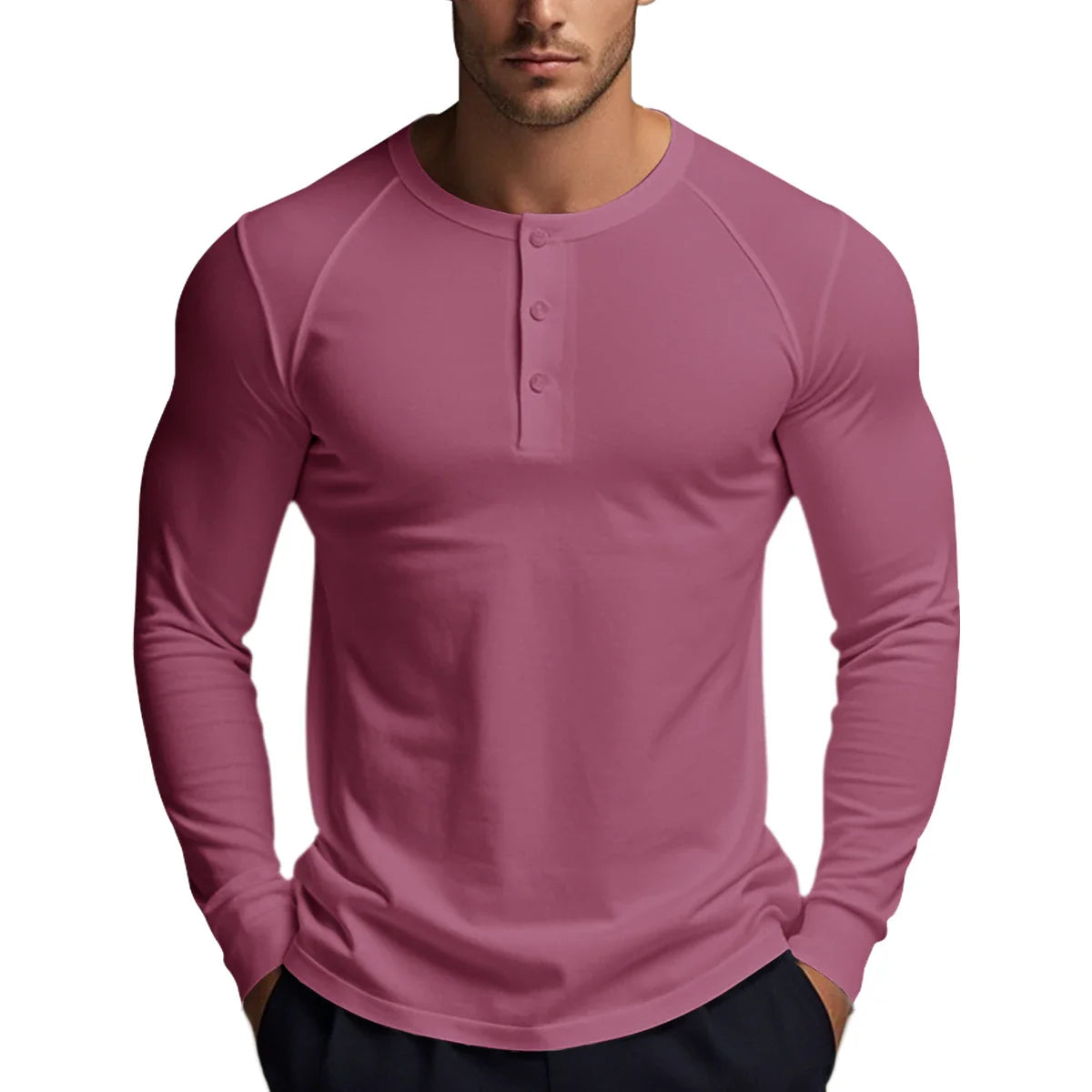 T-shirts boutonnés à manches longues pour hommes, col Henley, décontractés, de haute qualité, pour l'automne