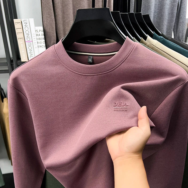 Sweat-shirt homme 2025 nouveau Style printemps et automne homme T-shirt à manches longues en pur coton col rond T-shirt basique à la mode