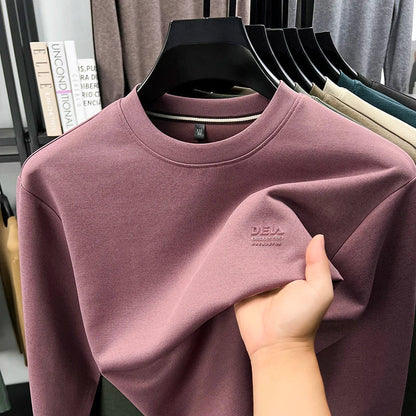 Sweat-shirt homme 2025 nouveau Style printemps et automne homme T-shirt à manches longues en pur coton col rond T-shirt basique à la mode