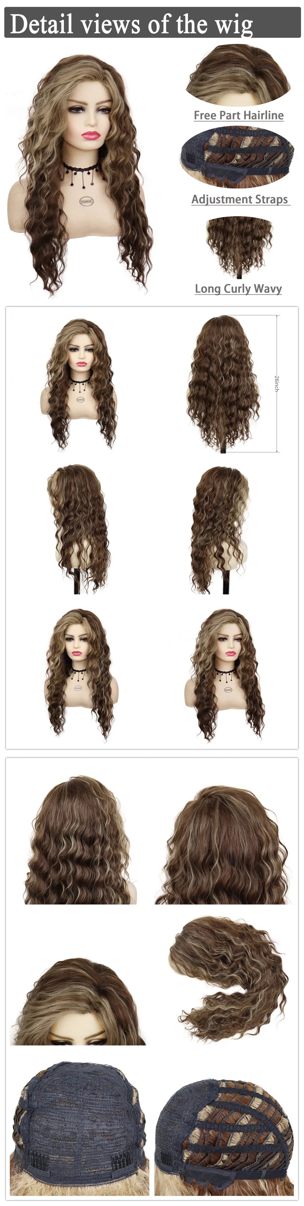 Perruque blonde bouclée cheveux synthétiques longs naturels perruques ondulées pour femmes blanches, raie libre, racines foncées, perruques ombrées, perruque ondulée tendance + autocollants