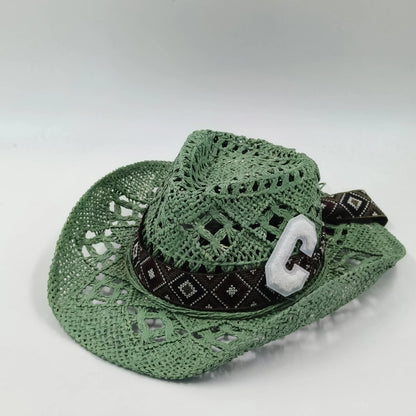 Hand-painted Western Cowboy hat Bronze green hat for men women Large Brim stiff straw hat summer sombrero vaquero hombreковбойс