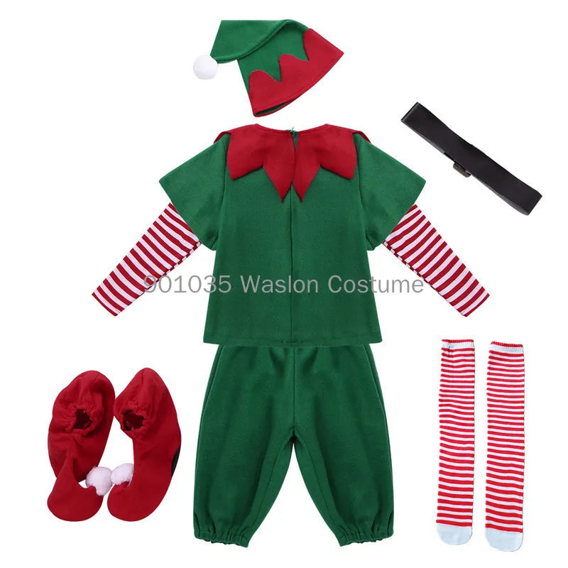 Déguisements d'elfes de Noël pour femmes, robe d'elfe verte et rouge à manches longues pour filles, déguisement de Noël pour enfants