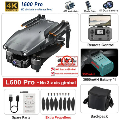 Nouveau Drone GPS L600 PRO MAX/PRO 5KM 4K professionnel HD double caméra 3 axes cardan 360 ° Jouet quadrirotor sans balais pour éviter les obstacles