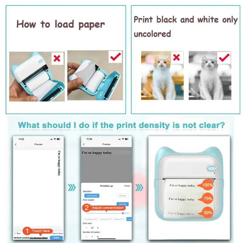1PC Portable Thermal Printer Efficiently and Quickly Mini Printer Inkless Pocket Photo Printer for Study Notes Pictures DIY
