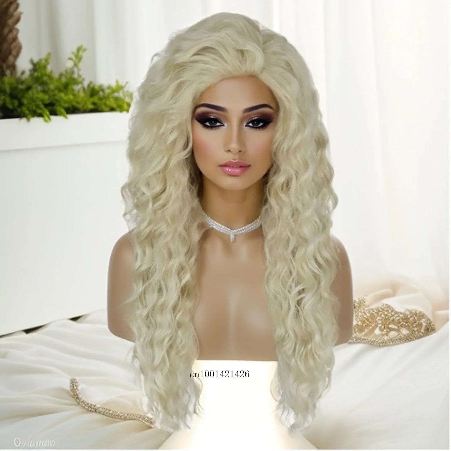 Perruque blonde bouclée cheveux synthétiques longs naturels perruques ondulées pour femmes blanches, raie libre, racines foncées, perruques ombrées, perruque ondulée tendance + autocollants