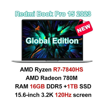 2023 Xiaomi Ordinateur portable Redmi Book Pro 15 Ryzen R5-7640HS/R7-7840HS AMD 780M/760M 16 Go de RAM 512 Go/1 To 15,6 pouces 3.2K 120Hz Mi Notebook