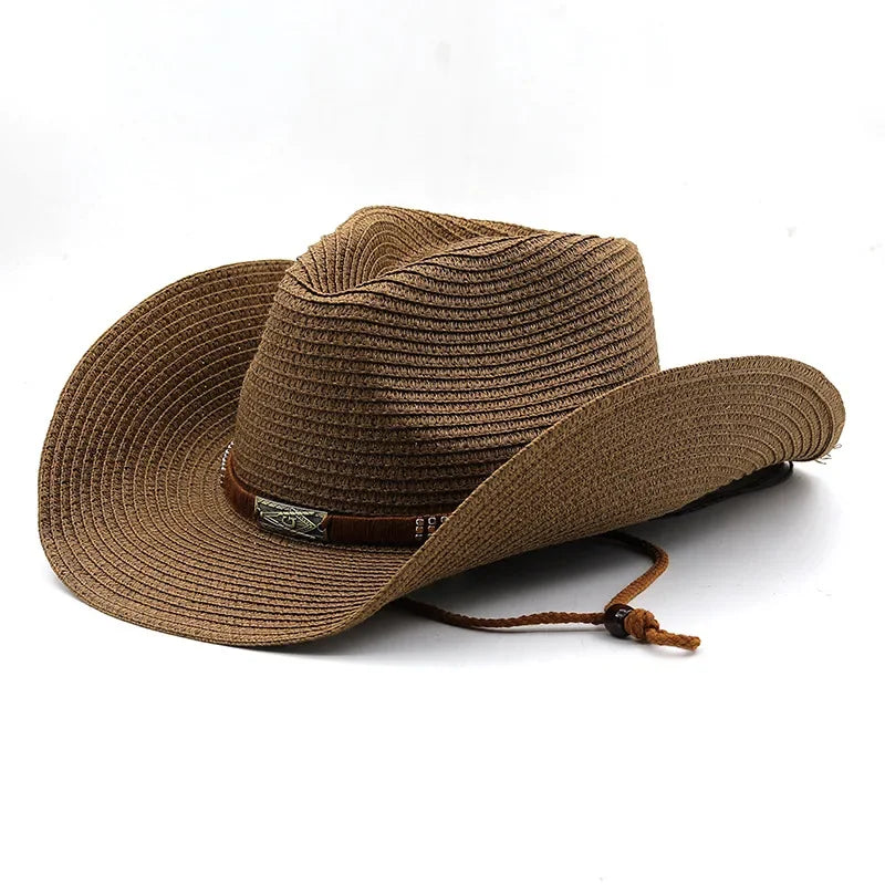 Chapeau de Cowboy d'été à large bord pour femmes et hommes, chapeaux de paille de Cowgirl occidentale, mode robe fantaisie occidentale, couvre-chef de fête, casquette unisexe