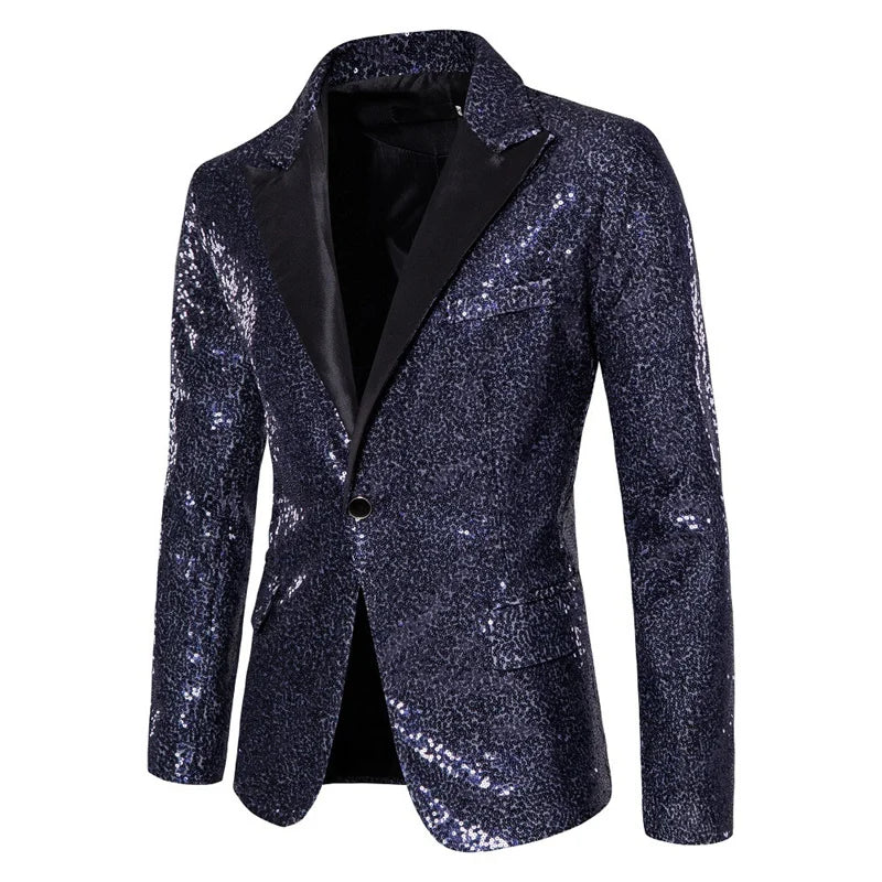 Fashion Men Luxurious Sequin Suit Jacket Green / Silver Men's Bar KTV Stage Dress Male Blazer Coat