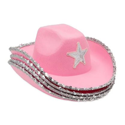 Pink Cowboy Hat for Girls Cowgirl Hat with Sequins and Star