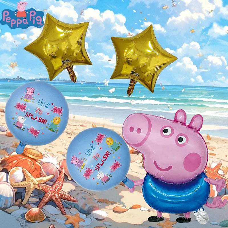 Peppa Pig Theme George Pig Dad Pig Mother Combination Set Aluminum Film Balloon Birthday Children's Day Party Decoration Backgro