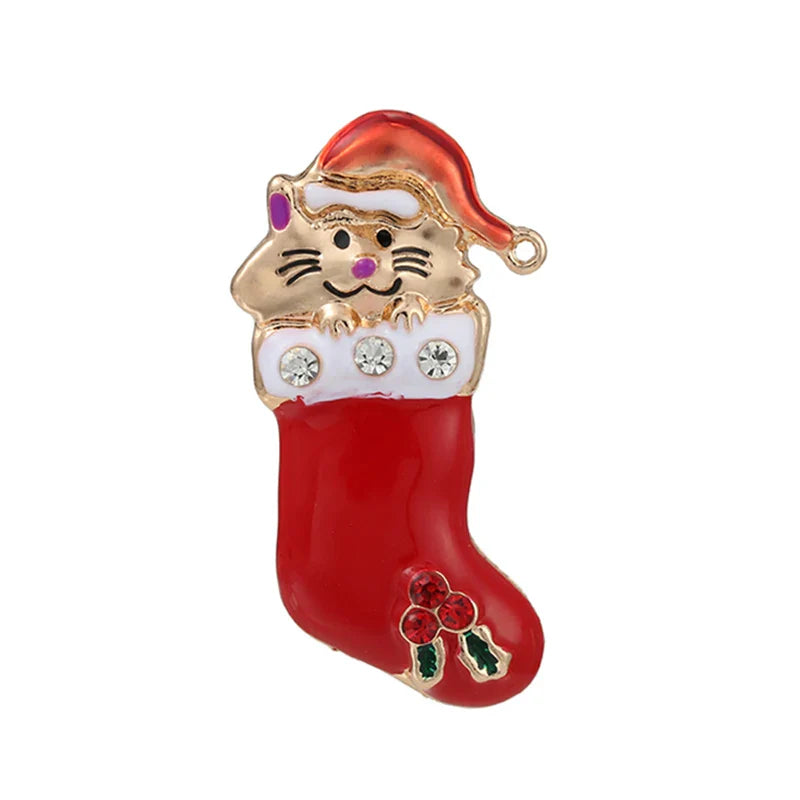 Christmas Brooches for Men and Women, Santa Claus Hat, Gloves, Bells, Socks, Rhinestone Suit, Metal Brooches, Badges, New Year Gift, 2022