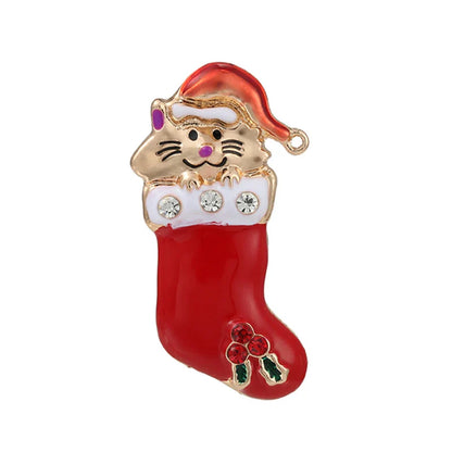 Christmas Brooches for Men and Women, Santa Claus Hat, Gloves, Bells, Socks, Rhinestone Suit, Metal Brooches, Badges, New Year Gift, 2022