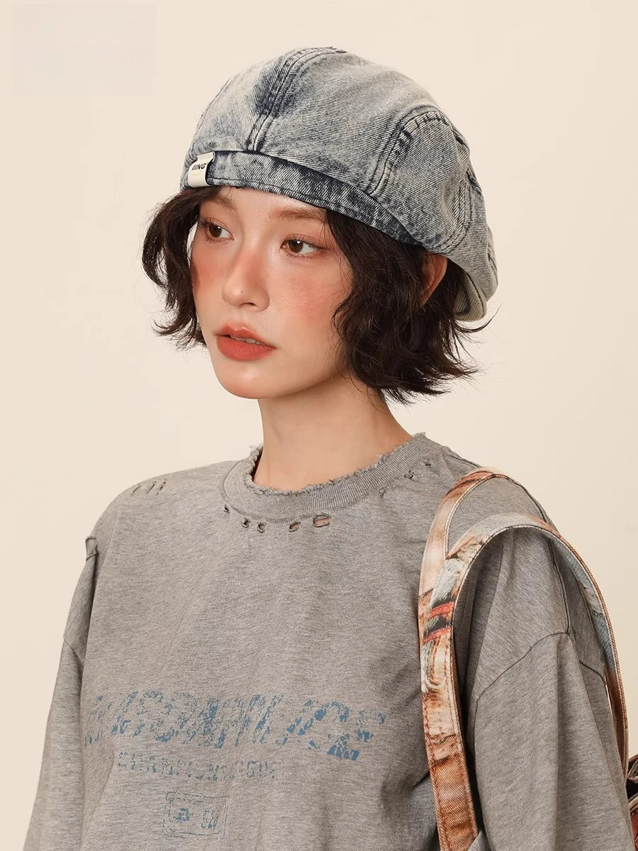 Béret de Cowboy en Denim pour femmes, chapeau de journal britannique décontracté, casquette flatcap, accessoire de mode