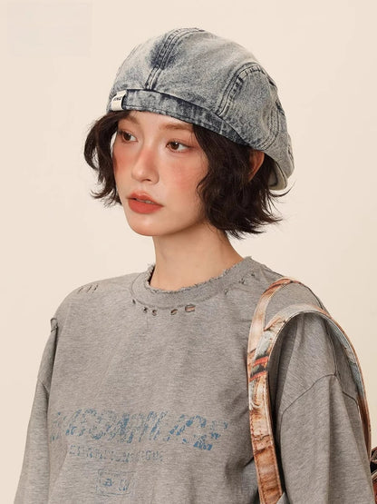 Béret de Cowboy en Denim pour femmes, chapeau de journal britannique décontracté, casquette flatcap, accessoire de mode