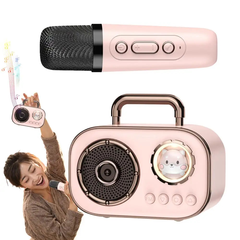 Kids Karaoke Machine Mini Wireless Karaoke Machine With Microphone Long Battery Life Rechargeable Audio Supplies With Dual Mic