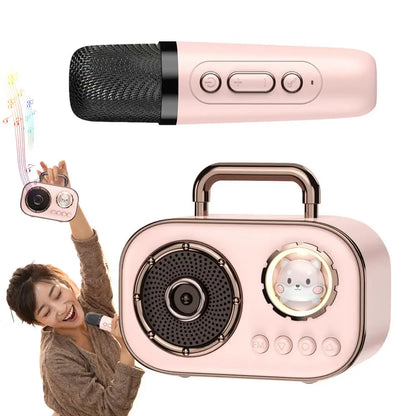 Kids Karaoke Machine Mini Wireless Karaoke Machine With Microphone Long Battery Life Rechargeable Audio Supplies With Dual Mic