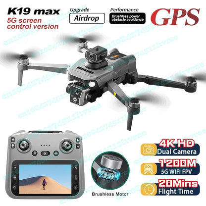 K19MAX GPS Drone avec caméra HD 4K Dron 5G WIFI 4.5 pouces écran LCD télécommande quadrirotor jouets moteur sans brosse FPV Drone