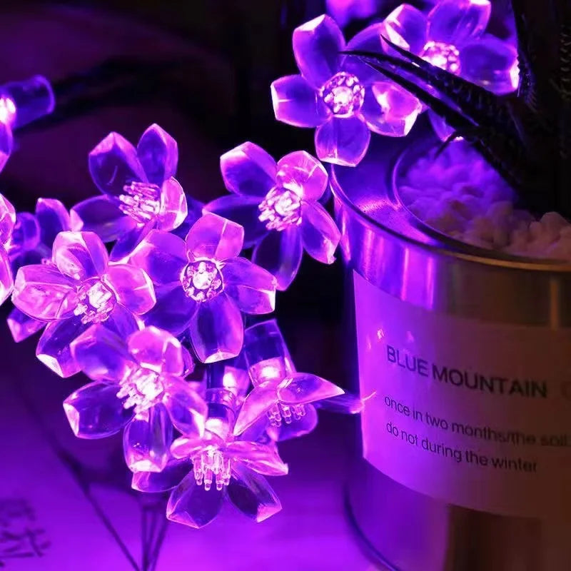 Purple Cherry Blossom Halloween Decorative Solar String Light Outdoor Waterproof Atmosphere Fairy flower Garden Lamp