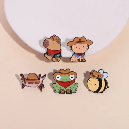 Cowboy Frog Bee Capybara Enamel Pin Cartoon Cowboy Lion Crab Animal Brooches Bag Lapel Bag Badge Funny Jewelry Gift for Friends