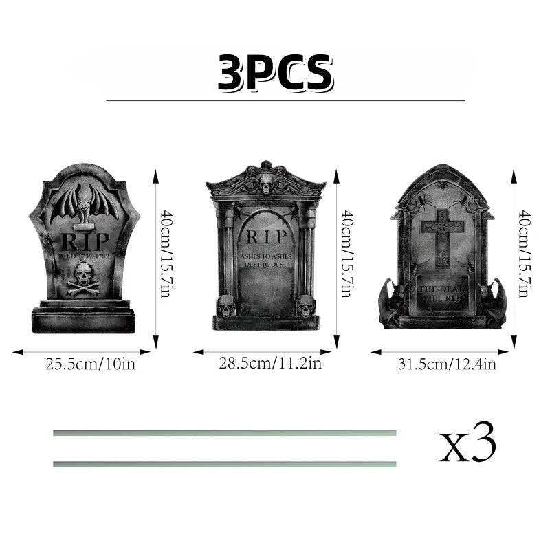 3/6Pcs 2024 Halloween Tombstone Decor Skull Tombstone RIP Letters Bad Omens Haunted House Decor for Patio Garden Frighten Kids