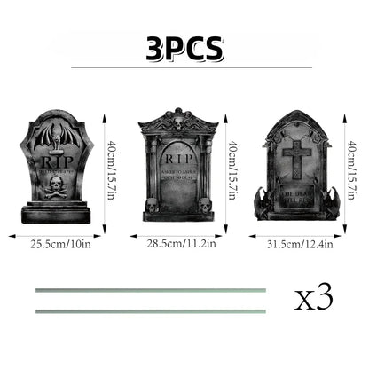 3/6Pcs 2024 Halloween Tombstone Decor Skull Tombstone RIP Letters Bad Omens Haunted House Decor for Patio Garden Frighten Kids