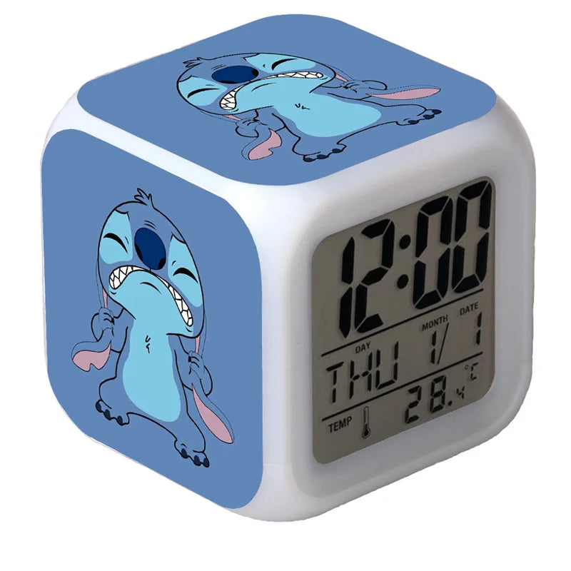 New Cartoon Lilo & Stitch Alarm Clock Anime Stitch Children's Toys Colorful Color Change Square Alarm Clock Kids Christmas Gift