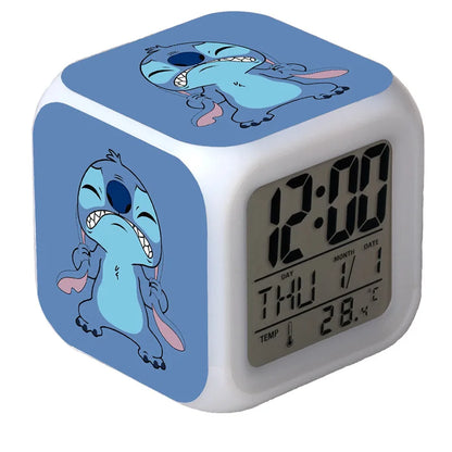 New Cartoon Lilo & Stitch Alarm Clock Anime Stitch Children's Toys Colorful Color Change Square Alarm Clock Kids Christmas Gift