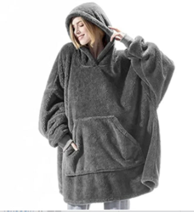 Couverture à capuche avec sourire double face pour hommes et femmes, grande poche, robe surdimensionnée, chaud, couple, adt PVD, nouveau, hiver