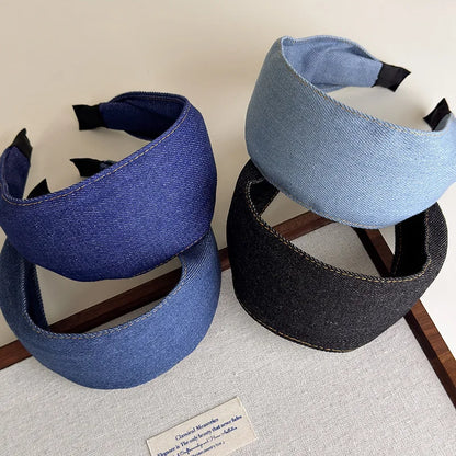 Rétro bleu Cowboy large bord Denim bandeau pour femme tempérament bandeau cheveux cerceau dame mode polyvalent cheveux accessoires nouveau