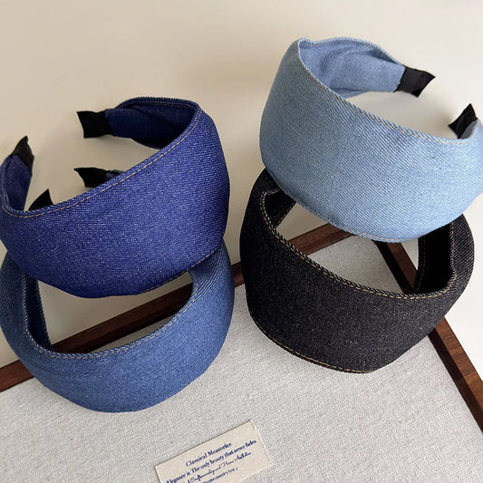 Rétro bleu Cowboy large bord Denim bandeau pour femme tempérament bandeau cheveux cerceau dame mode polyvalent cheveux accessoires nouveau