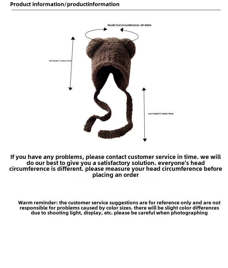 Chapeau en laine avec oreilles d'ours pour femme, bonnet de protection des oreilles à lacets, bonnets de bombardier pour l'extérieur, chaud, mode, cadeau de nouvel an, automne, hiver