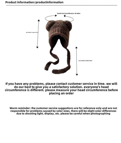 Chapeau en laine avec oreilles d'ours pour femme, bonnet de protection des oreilles à lacets, bonnets de bombardier pour l'extérieur, chaud, mode, cadeau de nouvel an, automne, hiver