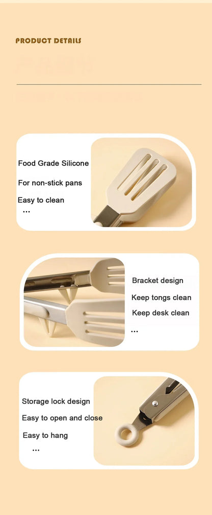 9" Stainless Steel Food Tongs, Non-Stick Silicone Cooking Tongs, Outdoor Salad and Bread Utensils, Kitchen Accessories