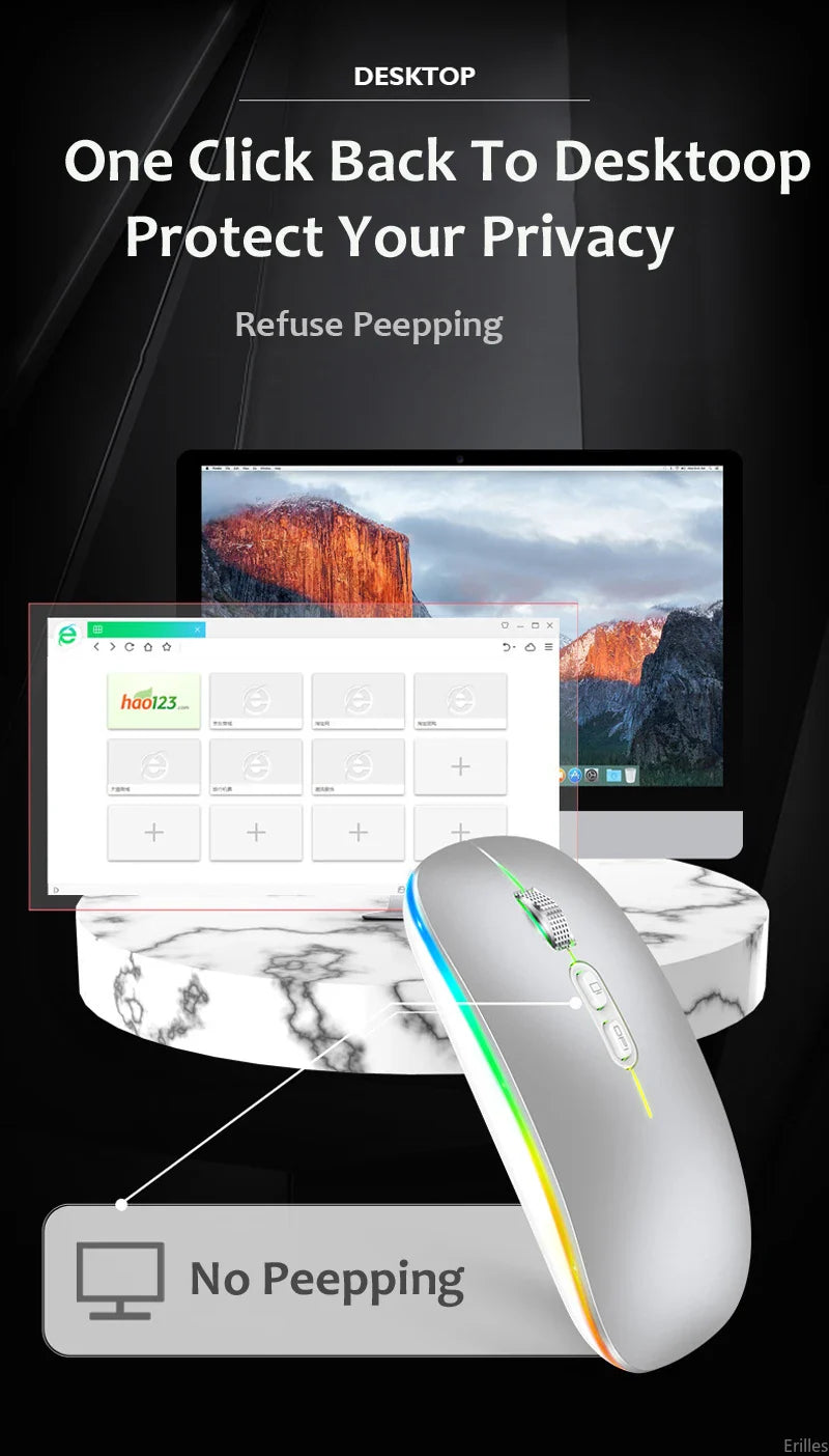 Dual Mode 2.4G Wireless Mouse One-Click Desktop Function Type-C Rechargeable Silent Backlight Mice for Laptop PC New