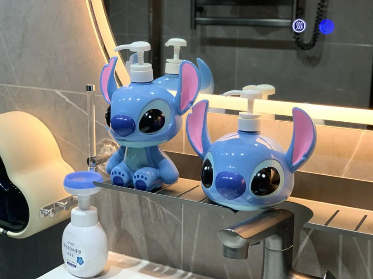 Stitch Sitting Position Lotion Bottle Refillable Pump Container for Shampoo Body Wash Cute Cartoon Travel Dispenser Bathroom Use