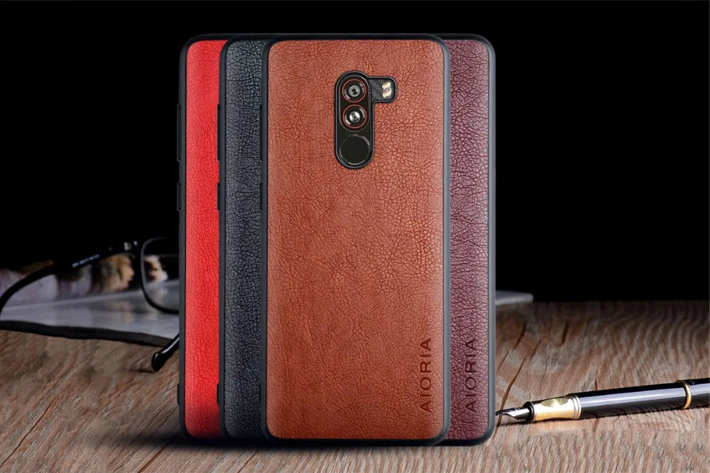 Case for Xiaomi Pocophone F1 funda luxury Vintage Leather skin coque with TPU soft hard cover for xiaomi pocophone f1 case capa