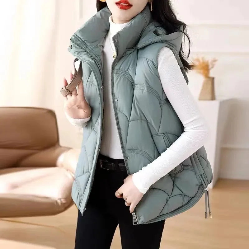Doudoune Sans Manches en Coton Femme Automne Et Hiver 2025 Nouvelle Mode Vêtement d'Extérieur Doux Mince Gilet Manteau Femme Contraste de Couleurs