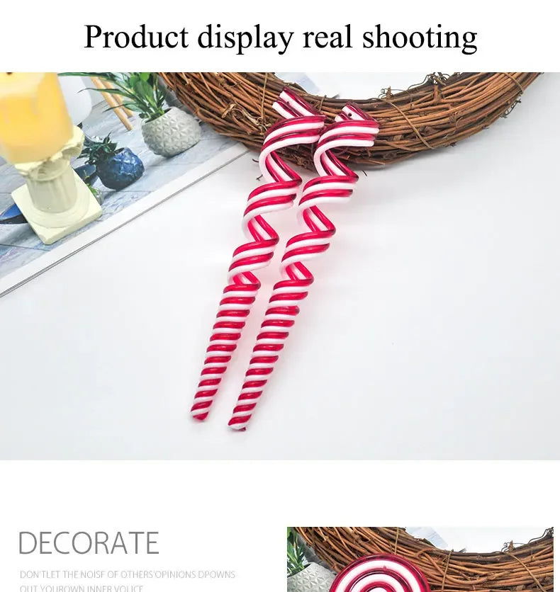 Cannes à bonbons de Noël en acrylique, pendentif béquille torsadé pour arbre de Noël, décorations de Noël pour le Nouvel An, ornements, cadeaux