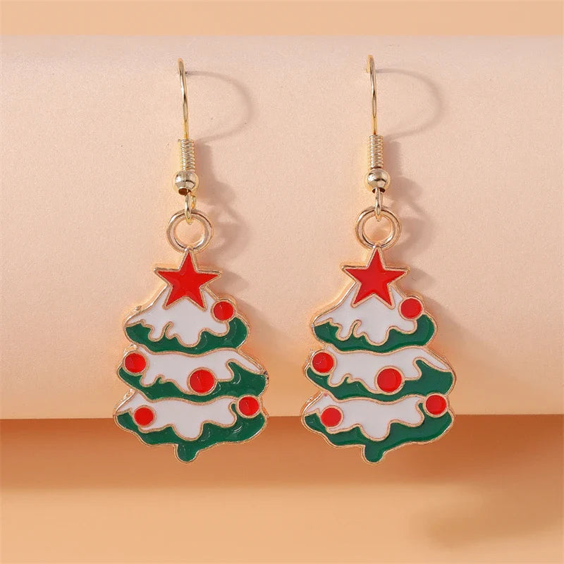 Fashion Merry Christmas Tree Deer Snowflake Santa Claus Drop Earrings for Women Girls New Year Party Festival Jewelry Gifts