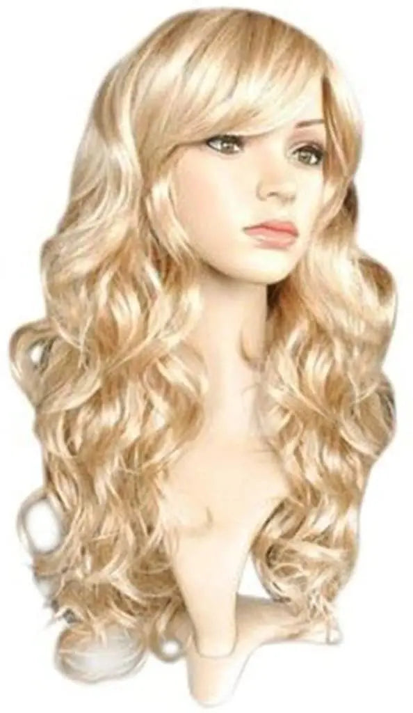 Longue perruque ondulée synthétique dorée, résistante à la chaleur, pour cosplay, pour femme, blonde mixte, idéale pour les fêtes.