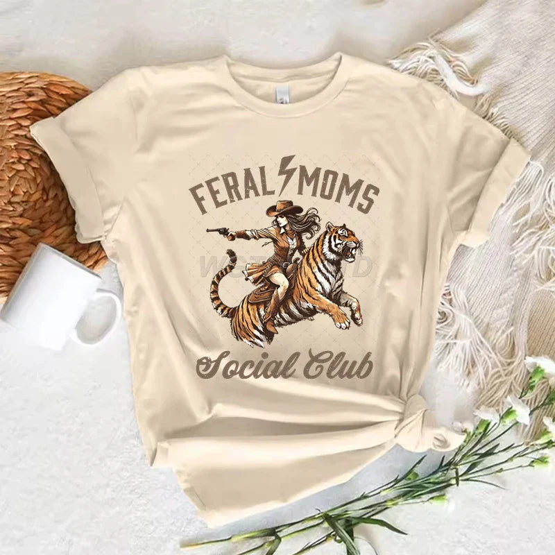 Cowgirl T-shirts Women Summer Short Sleeve T-shirt Funny Mothers Day Retro Clothing Harajuku Cowgirl Fashion Casual Tops Tees