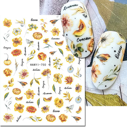 3d Nail Art Stickers Winter Autumn Golden Leaves Red Roses Flowers Decals For Nails Decoration Manicure Salon Beauty