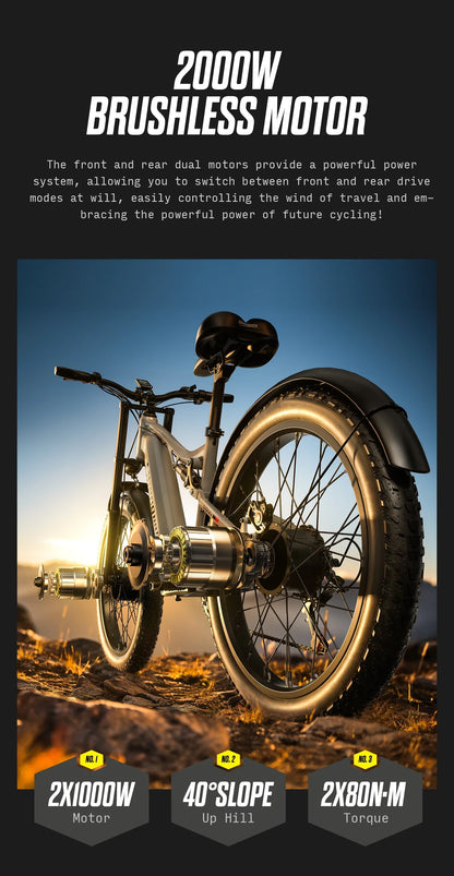 Shengmilo S600 gros pneu vélo électrique 2000W avec deux moteurs 48V17.5AH batterie 26 pouces e vélo adulte, vélo électrique de montagne
