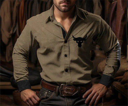 Western Cowboy Flower Printed Long Sleeve Shirt for Spring and Summer Comfortable Soft Fabric Party Men's Collar Shirt