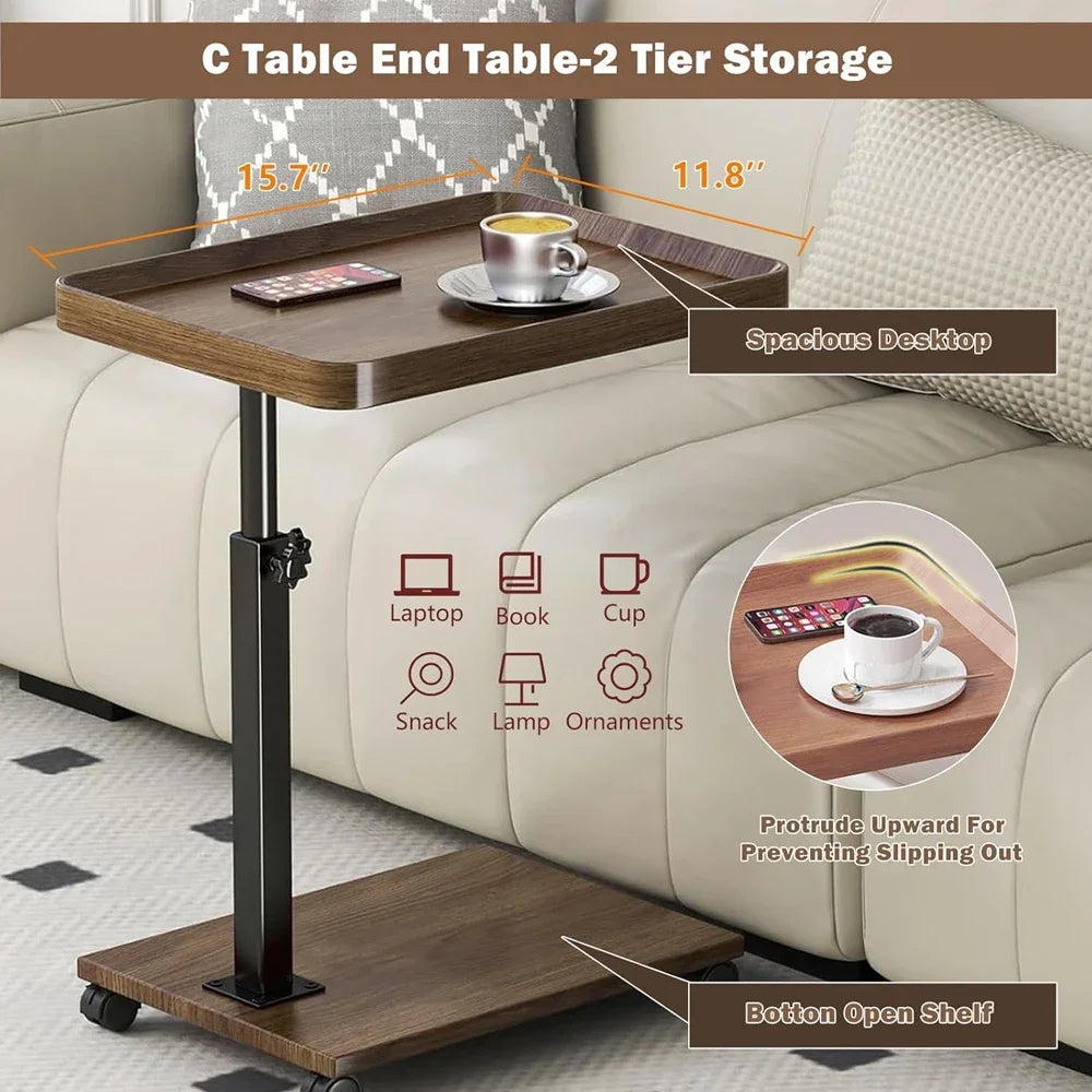 Chariot roulant réglable, Table de chevet, bureau pour ordinateur portable, lit médical pour la maison, plateau alimentaire 360 °   Bureau à domicile de table de plateau de canapé rotatif