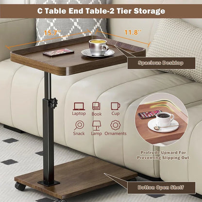 Chariot roulant réglable, Table de chevet, bureau pour ordinateur portable, lit médical pour la maison, plateau alimentaire 360 °   Bureau à domicile de table de plateau de canapé rotatif