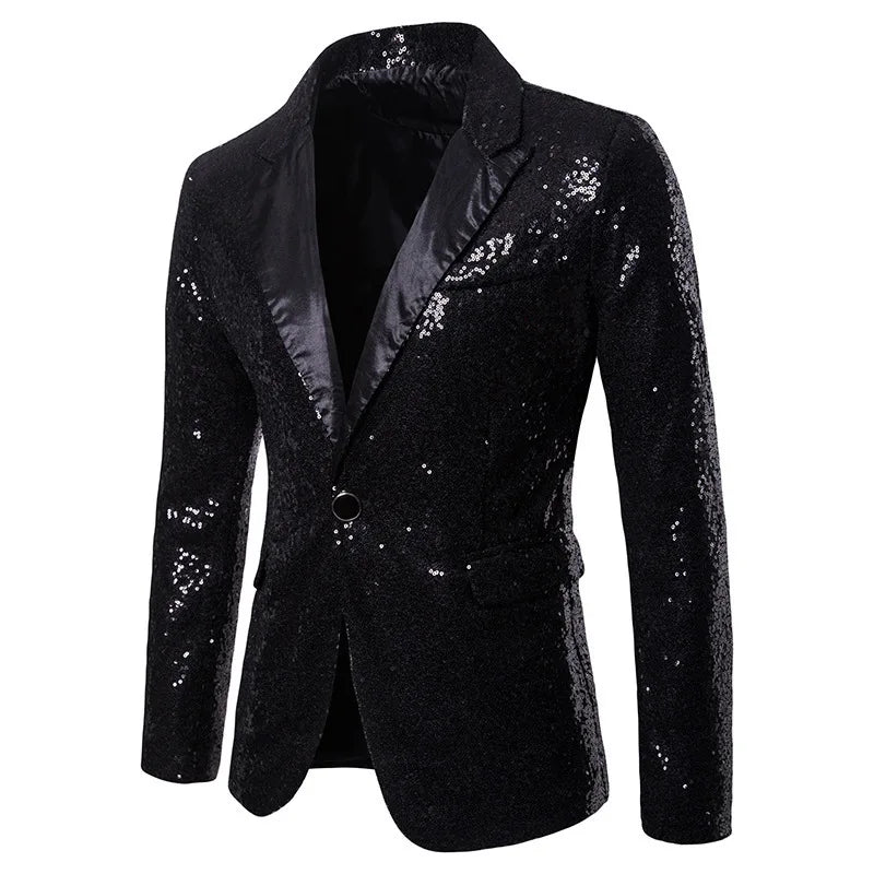 Fashion Men Luxurious Sequin Suit Jacket Green / Silver Men's Bar KTV Stage Dress Male Blazer Coat
