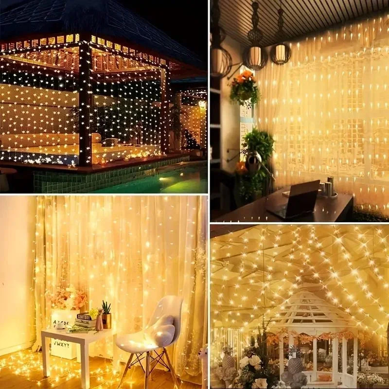 Rideau lumineux solaire 600/300/200/100LED, guirlande lumineuse féerique d'extérieur, décorations de noël et de mariage, décoration de jardin