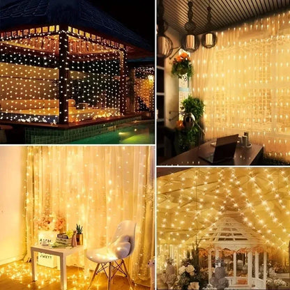 Rideau lumineux solaire 600/300/200/100LED, guirlande lumineuse féerique d'extérieur, décorations de noël et de mariage, décoration de jardin